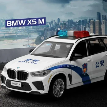 1/32 Полицейска кола BMW X5 M От Сплав, Монолитен под Натиска на Мащабни Модел На Suv, Вратата Може да се Отвори, Звук, Светлина, Декоративни Подаръци за Момчета