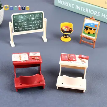 1 комплект 1: 12 Куклена къща, миниатюрна табелка, на училище маса, стол, художествена дъска, модел, Страхотна студио, Декор, играчки
