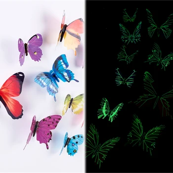 12 бр. /компл. Светещи стикери с пеперуди на стената, 3D пеперуди, стикери за хладилник, къща, хол, Сватбени Коледна украса