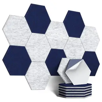 12 Опаковки, Самозалепващи Звукоизоляционных пяна дъски и панели Hexagon Акустична Panels за студио, дом и офис (Сребристо-сиво + тъмно синьо)