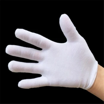 12 чифта / опаковка Бели памучни на инспекцията работни ръкавици, жени, мъже, домакински ръкавици, бижута за монети, леки ръкавици за сервиране / сервитьори