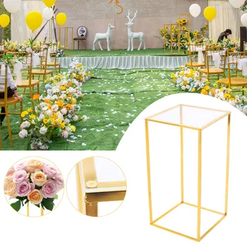 25 *25*60 см, подова поставка със златно цвете, метална колона, поставка за цветя, договореност за сватбена вечеря, централно украса