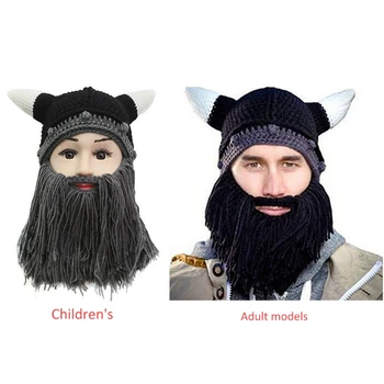 2x Забавно вязаная хет-брада с рога за родители и деца, шапка-брада за Хелоуин и Коледа