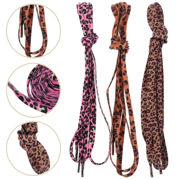 3 Двойки леопард връзки Модни ремък за обувки Плоски връзки за обувки, Аксесоари за обувки за бягане