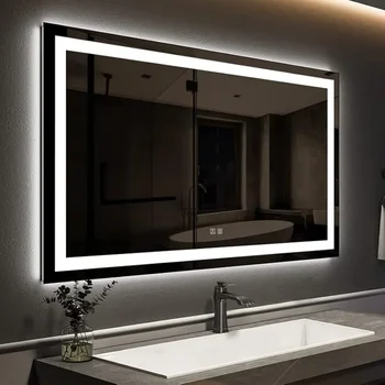 36x28 Инча Led Огледало За Баня С Предна и Противотуманной Подсветка 3 Цвята и с Регулируема Яркост, Огледала За Дома