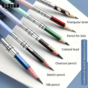 5 бр. Регулируем метален удължител за моливи с двойна глава, Удължител за моливи, държач за рисуване, Цветни моливи въглен, ученически пособия