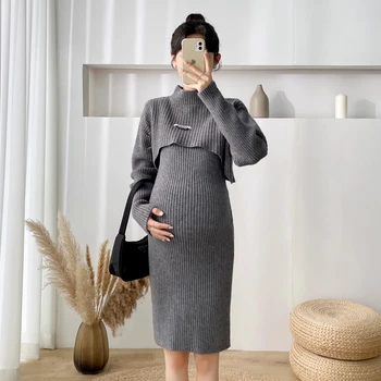 6199 # Комплекти от две части 2024 Есен-зима Възли пуловер за бременни, одеала, дрехи-прашка, дрехи за бременни жени, по време на бременност