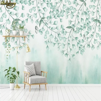 beibehang papel de parede 3D скандинавските прости тапет със зелени листа за стени 3 d Хол, спалня фотообои ролка тапет