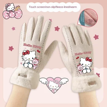 Hello Kitty Sanrio аниме рисунка сладки топли ръкавици творчески kawai персонализирани ветрозащитный плюс кадифени ръкавици за сензорен екран подарък