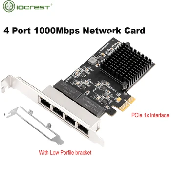 IOCREST PCIe 4 Порта Контролер Gigabit Ethernet, 1x 1000 Mbit/с Чипове NIC RTL8111H с Низкопрофильным Група за настолен компютър