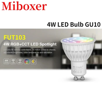 Miboxer AC86-265V 4 Watt Led лампа FUT103 GU10 С Регулируема Яркост на Led Крушка RGB + Топло бяло + Бяло (RGB + CCT) Прожектор За вътрешен Хол