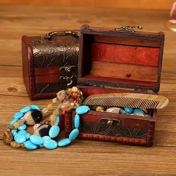 Античен Мини-Дървени Сандъка със съкровището Кутия-органайзер за бижута Подарък кутия Сакура Нарцис Притежателя Органайзер за бижута Кутия за съхранение на дребни украшения