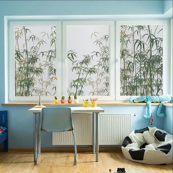 Бамбук пейзаж от филм за прозорци в китайски стил, Бамбук художествена витражная фолио, Матово прозорец, статични стикери за стъкло