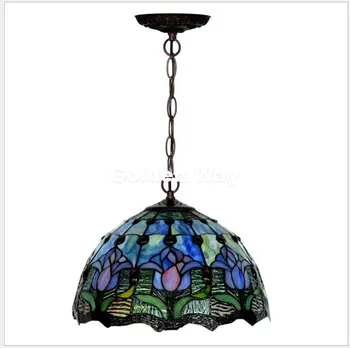 Безплатна доставка, европейският окачен лампа Tiffany в стил барок, окачена лампа 12 инча, окачена лампа от витражного стъкло E27 110-240 v