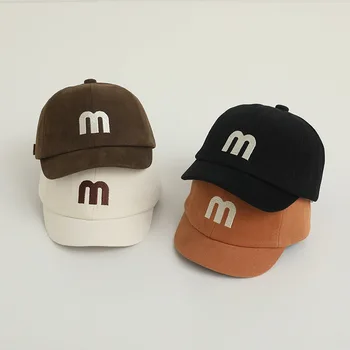 Бейзболна шапка с бродирани буква M за малки деца, шапки Есен-зима, универсални дебели топли шапки за малки момчета и момичета