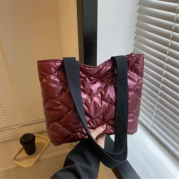 Ватирани чанта през рамо, ежедневни чанти с памучна подплата голям капацитет, обикновена чанта-тоут за жени и момичета