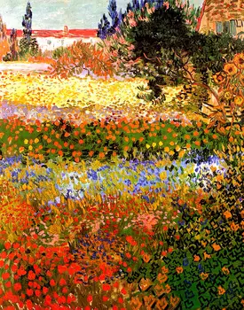 Винсент Ван Гог Цветната градина коприна плакат декорация на дома, модел стикер за стена