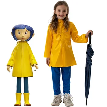 Детски жълт дъждобран 2024 г., отговарят на момичета-Коралины за карнавал парти за Хелоуин
