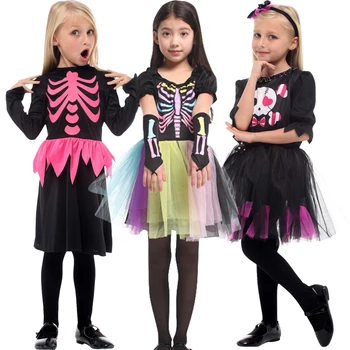 Детски костюми на Скелети Cosplay Пурим Бели Черни Страшни Костюми За деца, момчета и момичета, добре облечени дрехи за партита, Сценична облекло