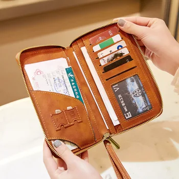 Дълъг портфейл за съхранение на документи на самолетен билет, пътен чантата си за телефон, многофункционална чанта за паспорт с цип