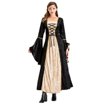 Европейското ретро Средновековна Тъмно зелено своето аристократично придворное рокля за възрастни