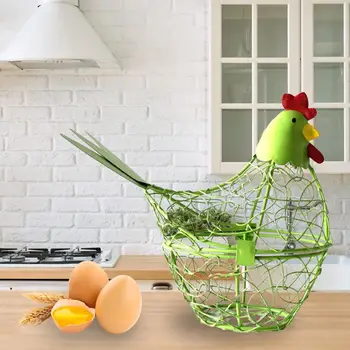 Желязна кошница за яйца, кошница за яйца във формата на пиле, кухненски интериор в стил фермерска за съхранение на великденски яйца, Украса на яйце на масата