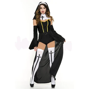 Женски костюм за Хелоуин, секси костюм монахиня с вреден навик, маскарадное рокля религиозна сестри, костюм монахиня-фантазия за възрастни