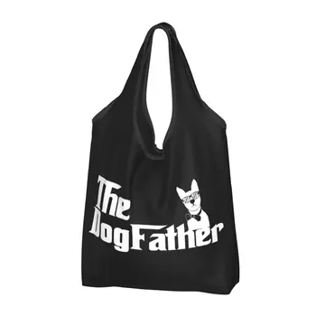 Забавна продуктова чанта Dogfather, здрава, голяма, множество, сгъваема, за покупки, экосумка, която може да се пере с калъф