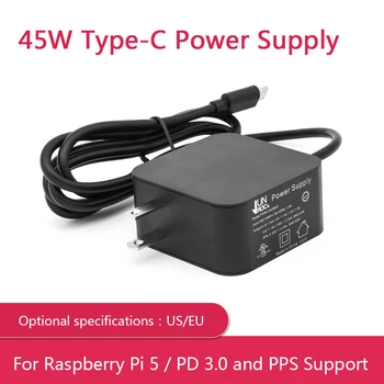 Захранване Raspberry Pi 5 с Мощност 45 W Type-C Поддържа PD 3.0 И ПРОЦЕНТНИ пункта по Избор Спецификация на САЩ в ЕС