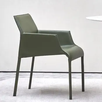 Италианско кожа на седлото, маса за хранене, дизайнерски стол с подлакътник, работен стол за домашно ресторанта, луксозен стол