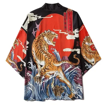 Кимоно Юката с тигър в китайски стил, Жена с Жилетка, Японското Кимоно, Традиционна градинска облекло Япония 2024 г., Мъжки широки дрехи