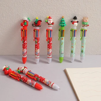 Коледна восьмицветная химикалка химикалка, скъпа химикалка писалка за пресоване, празничен подарък за деца, Весел Коледен декор за дома, Коледен орнамент