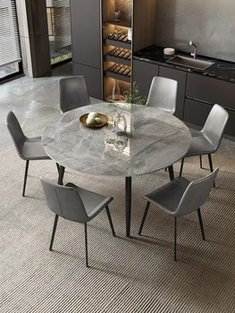 Комбинация от масата за хранене и стол с каменна печка Модерен Проста маса за хранене, Разтегателен Сгъваема Кръгла маса в Италиански стил