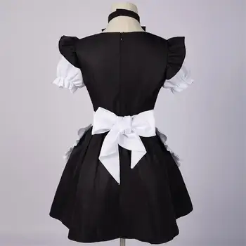 Комплект женски рокли 2023, лятно ново черно-бяла мозайка рокля на прислужница, дрехи за косплеера
