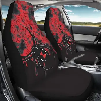 Комплект калъфи за предните седалки Хелоуин Red Spider Web, защитен калъф за автомобилни седалки, Декоративни протектор, покривала за автомобилни килими са Подходящи за повечето автомобили SUV