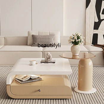 Малък апартамент Хол Домашен Контрастен Цвят-Кремав Стил Комбинация от Чаено маса