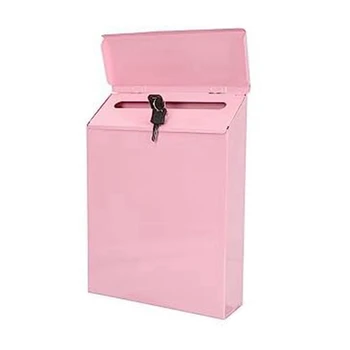Монтиране на пощенска кутия, монтиране на кутията за събиране на дарения, селска пощенска кутия + ключ, подходящ и за офис, Розов