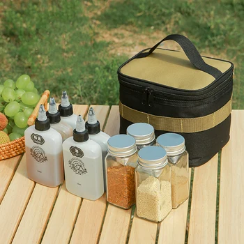 Набор от преносими бутилки за подправки за къмпинг, Разделени бутилка за подправки за пикник, Бутилка за олио с чанта за съхранение
