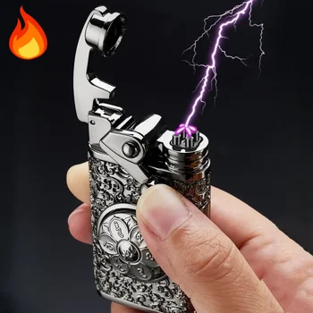 Нов импулс на плазмената двухдуговая USB зареждане, преносима ветрозащитная Метална запалка за пури, къмпинг на открито, Персонални творчески Подаръци за мъже