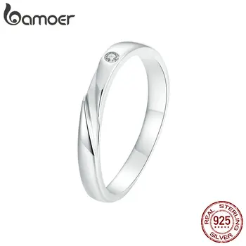 Нов пръстен Bamoer от естествено сребро 925 проба минималистичном стил за жени, Оригинално дизайнерско пръстен, изискани вечерни украса