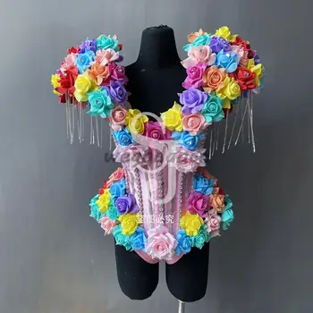 Нови секси модни чорапогащи с флорални корсет за женския костюм танцьори