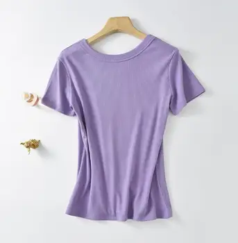Однотонная женска тениска ежедневна цвят с къс ръкав