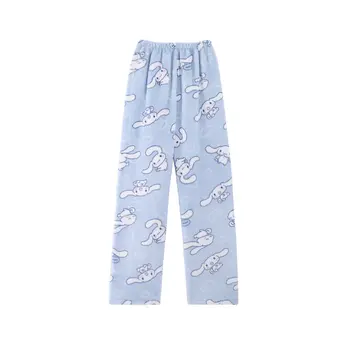 Пижамные панталони Sanrio аниме Hello Kitty, многоцветни фланелен дамски ежедневни модни панталони Cinnamoroll, дрехи за момичета, Cartoony подарък