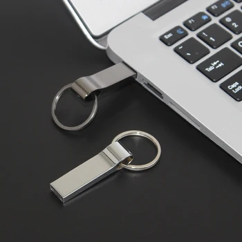Сребрист метален флаш памет 128 GB Водоустойчив USB 2.0, флаш-памет от 64 GB, 32 GB, 16 GB, карта 8 GB, карта памет, бизнес подарък, безплатна халка за ключове