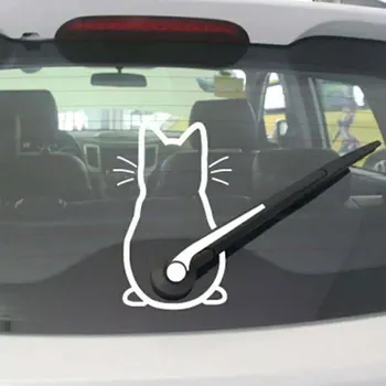 Стикер за автомобил С забавен домашен любимец и котка, готин стил, водоустойчива, лесна за инсталиране, модни стикер на чистачка на задното стъкло.
