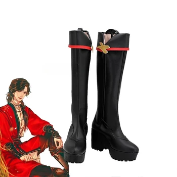 Тиен Куан Чи Фу Отчаян Крал Призраци Хуа Чен Cosplay Черни обувки на висок ток, Ботуши Хуа Чен Cosplay костюм, Перука Подпори за Хелоуин