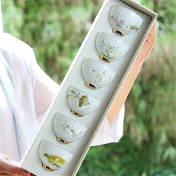 Традиционен Китайски Комплект Чаени Чаши - 6 Опаковки Малки Чаени Чаши за Чайна церемония Кунг-фу
