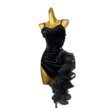 Форма за латино танци, Националната стандартна форма за танцови състезания, Висококачествена черна пола на подтяжках, рокля в стил самба