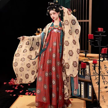 Хан Су [Банкет Чаохуа] дамски лятна риза Hanfu в стил шинуазри с големи ръкави, пълен комплект в стил възстановяване, дължина до гърдите, изработени