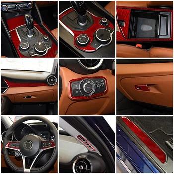 Червена подплата, изработени от въглеродни влакна За полагане на Брилянтни автомобилни Стикери за Alfa Romeo Giulia 2017-2019 Аксесоари за ремонт на интериора